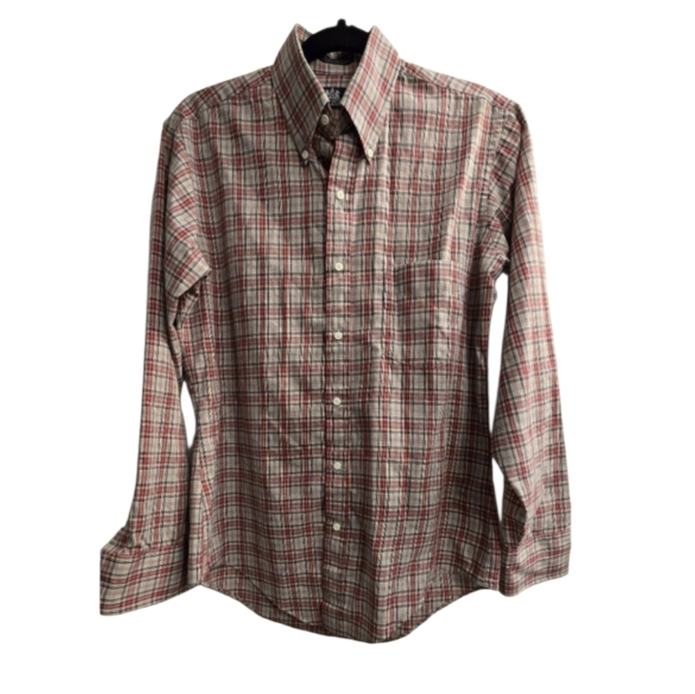 Stafford Red and White Plaid Button Down Shirt. 15 32/33